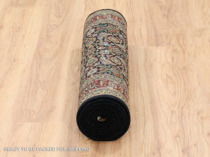 Herati Fine Oriental hand-knotted wool runner in Black & Midnight Blue, 2'6" x 10' — SKU O063006 (view 6)