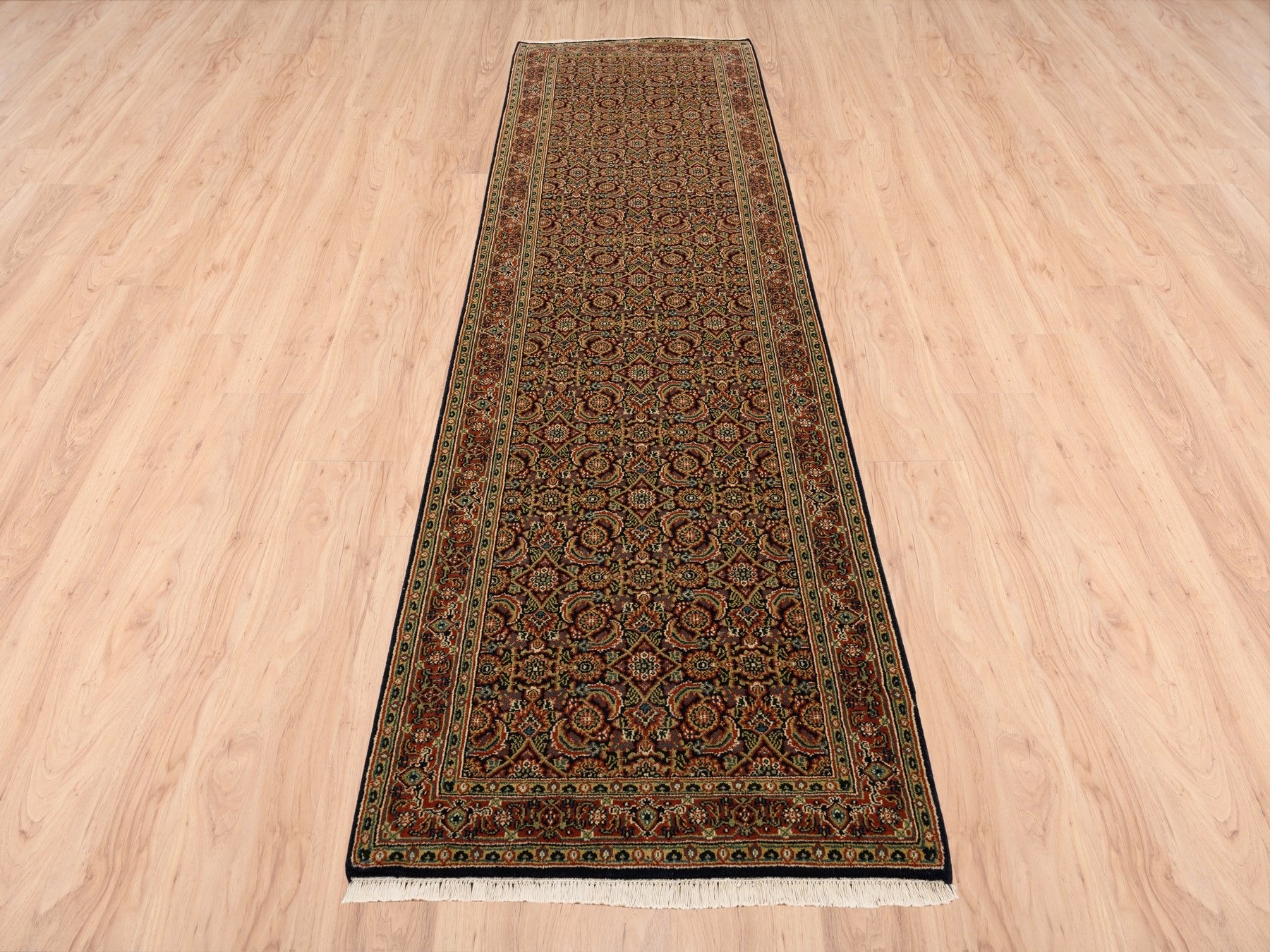Herati Fine Oriental hand-knotted wool runner in Black & Red, 2'8" x 9'9" — SKU O063011 (view 2)