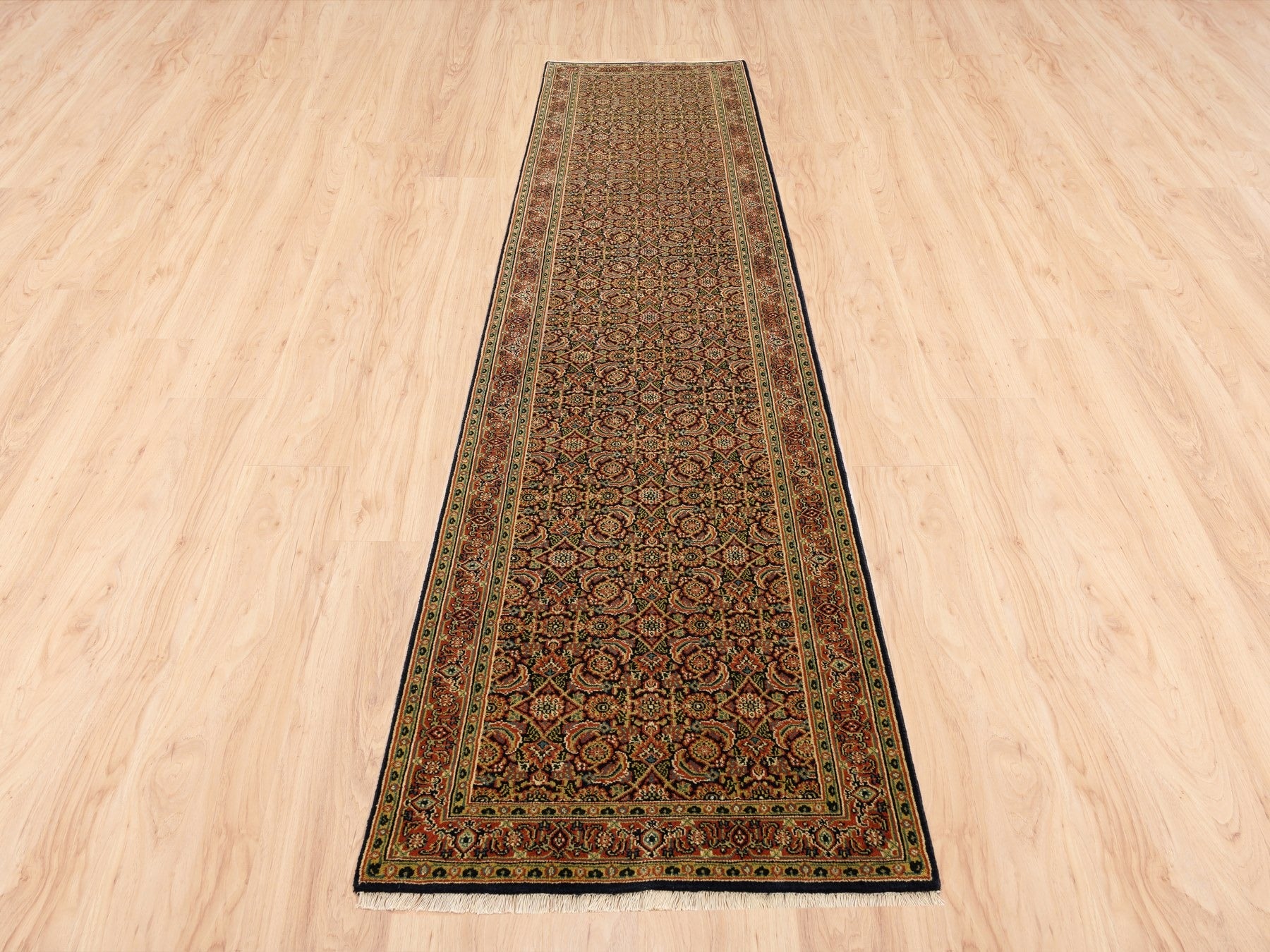 Herati Fine Oriental hand-knotted wool runner in Black & Red, 2'9" x 12'4" — SKU O063023 (view 2)