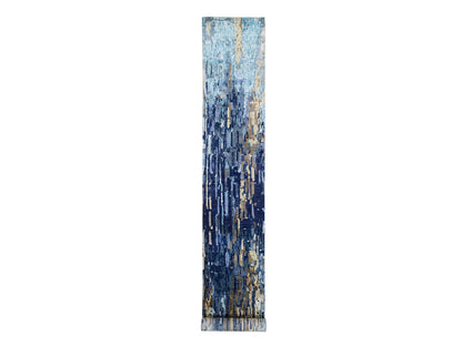 Modern / Contemporary hand-knotted wool/silk runner in Blue, 2'7" x 19'7" — SKU O063058