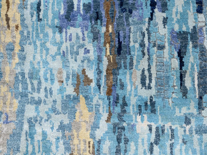Modern / Contemporary hand-knotted wool/silk runner in Blue, 2'7" x 19'7" — SKU O063058 (view 5)