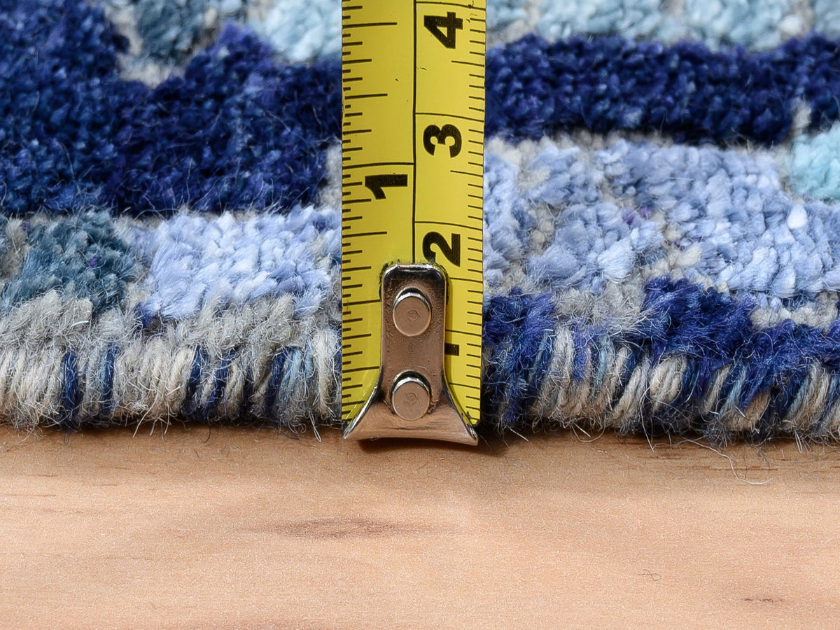 Modern / Contemporary hand-knotted wool/silk runner in Blue, 2'7" x 19'7" — SKU O063058 (view 7)