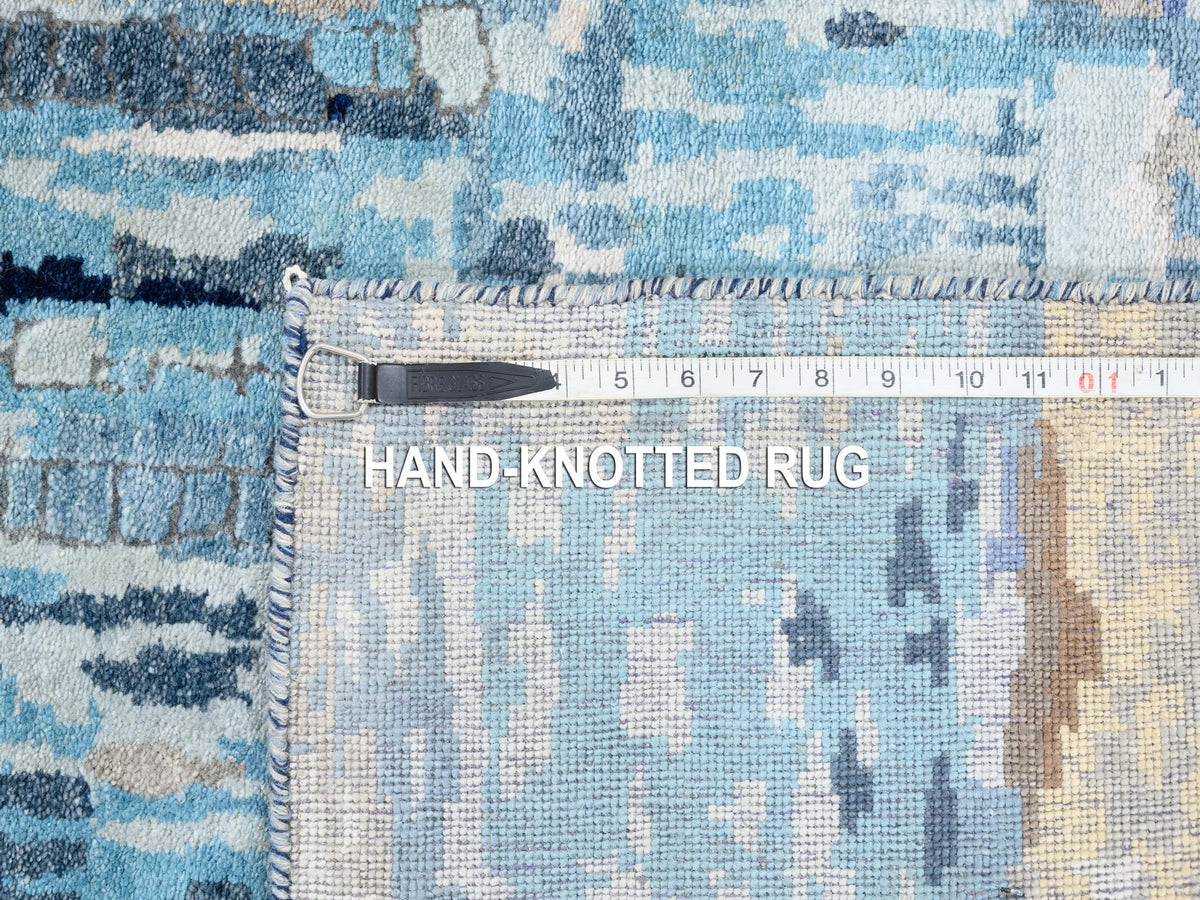 Modern / Contemporary hand-knotted wool/silk runner in Blue, 2'7" x 19'7" — SKU O063058 (view 8)
