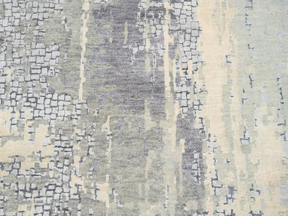 Grey 4'0" x 12'0" Modern / Contemporary Hand knotted Wool/Silk Rug - Sku: O063061