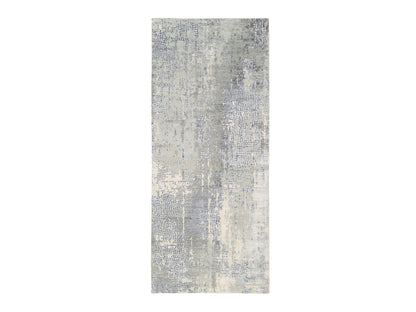 Grey 4'1" x 9'9" Modern / Contemporary Hand knotted Wool/Silk Rug - Sku: O063062