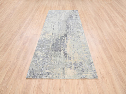 Grey 4'1" x 9'9" Modern / Contemporary Hand knotted Wool/Silk Rug - Sku: O063062