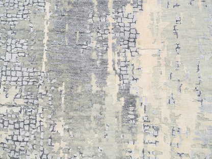 Grey 4'1" x 9'9" Modern / Contemporary Hand knotted Wool/Silk Rug - Sku: O063062