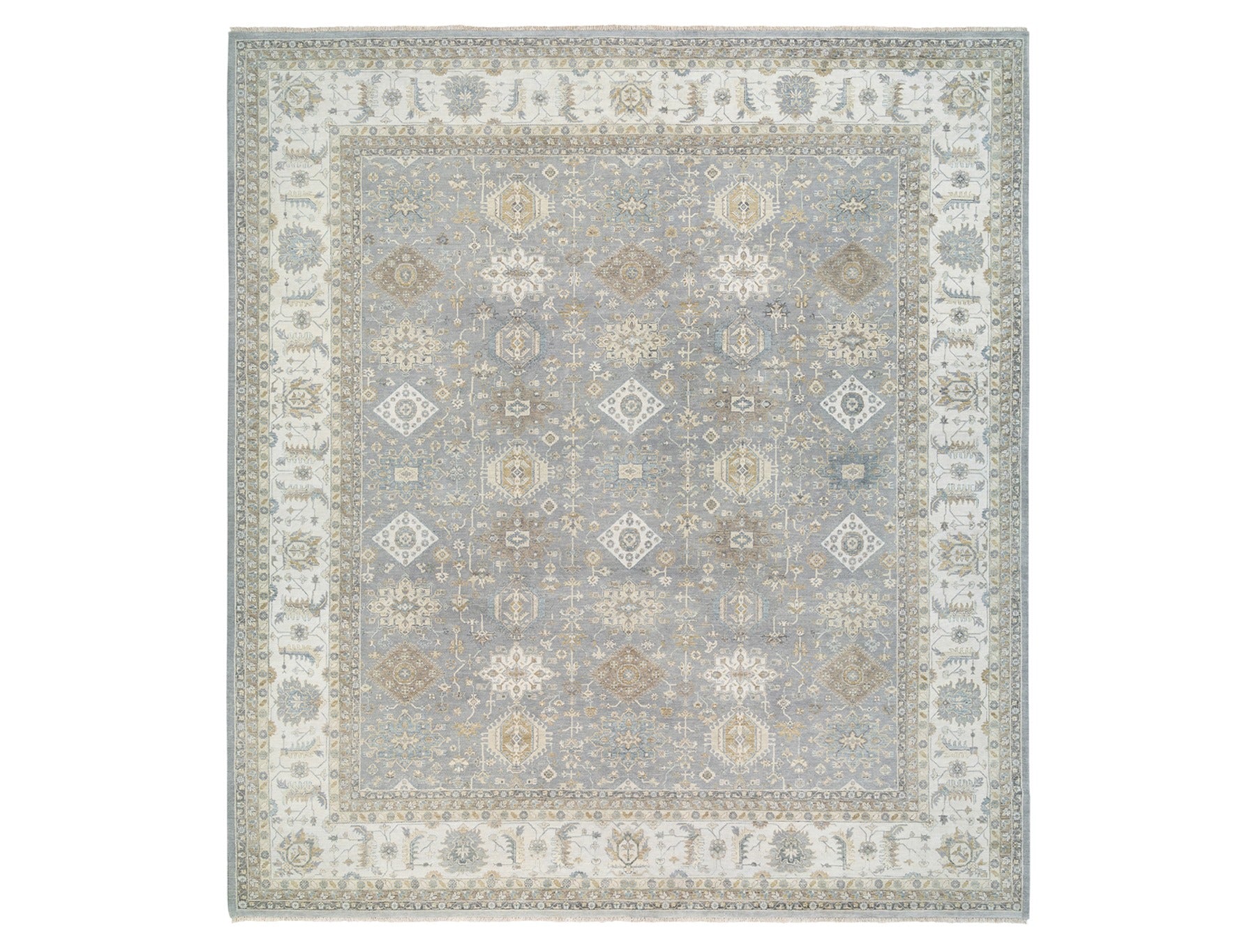 Heriz hand-knotted wool rug in Gray & Ivory, 14' x 16' — SKU O063068
