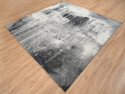 Ivory 8'0" x 8'1" Modern and Contemporary Hand knotted Wool/Silk Rug - Sku: O063178