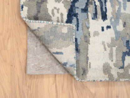 Blue 4'0" x 11'9" Modern and Contemporary Hand knotted Wool/Silk Rug - Sku: O063182