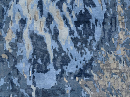 Blue 4'0" x 11'9" Modern and Contemporary Hand knotted Wool/Silk Rug - Sku: O063182