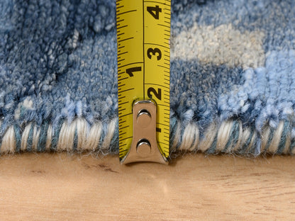 Blue 4'0" x 11'9" Modern and Contemporary Hand knotted Wool/Silk Rug - Sku: O063182