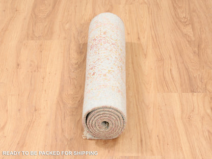 Pink 2'6" x 6'0" Modern / Contemporary Hand knotted Wool/Silk Rug - Sku: O063184