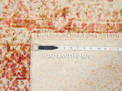 Pink 2'6" x 6'0" Modern / Contemporary Hand knotted Wool/Silk Rug - Sku: O063184