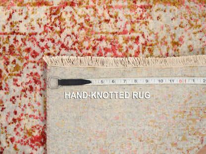 Pink 2'6" x 6'0" Modern / Contemporary Hand knotted Wool/Silk Rug - Sku: O063186