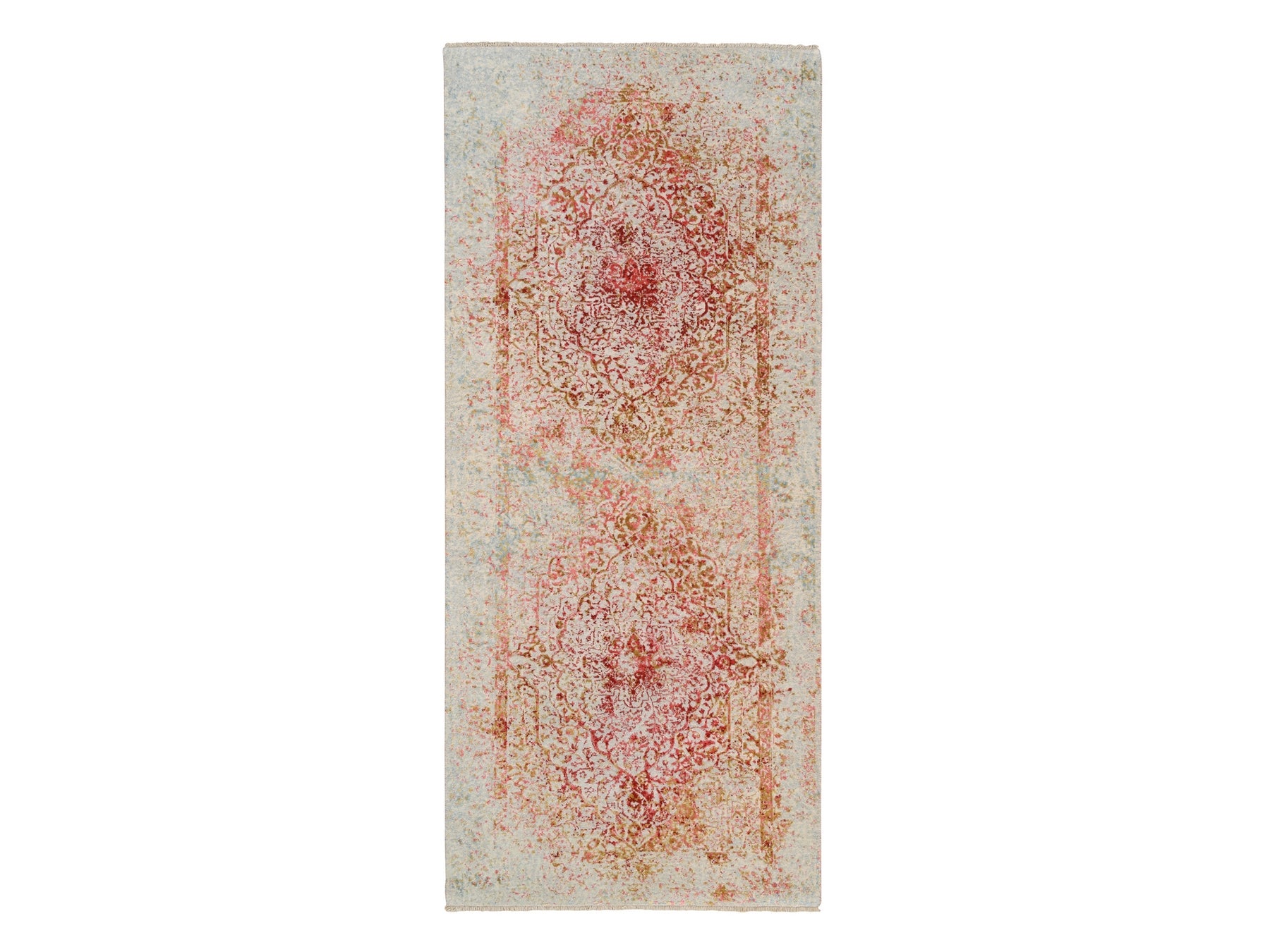 Pink 4'2" x 10'0" Modern / Contemporary Hand knotted Wool/Silk Rug - Sku: O063190