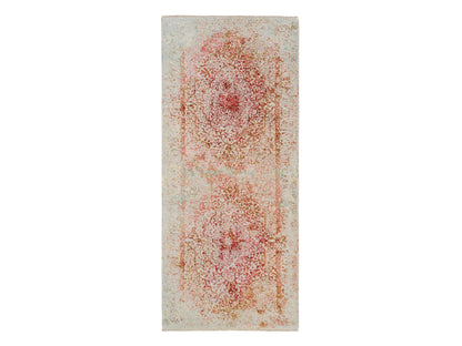 Pink 4'2" x 10'0" Modern / Contemporary Hand knotted Wool/Silk Rug - Sku: O063190