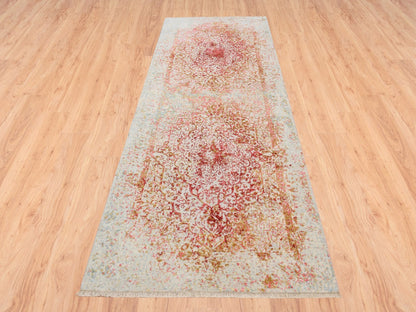 Pink 4'2" x 10'0" Modern / Contemporary Hand knotted Wool/Silk Rug - Sku: O063190