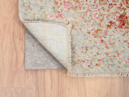 Pink 4'2" x 10'0" Modern / Contemporary Hand knotted Wool/Silk Rug - Sku: O063190