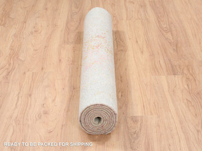 Pink 4'2" x 10'0" Modern / Contemporary Hand knotted Wool/Silk Rug - Sku: O063190