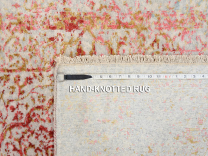 Pink 4'2" x 10'0" Modern / Contemporary Hand knotted Wool/Silk Rug - Sku: O063190