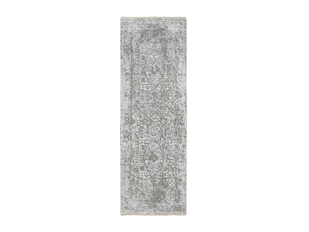 Transitional hand-knotted wool/silk runner in Gray, 2'7" x 7'9" — SKU O063196
