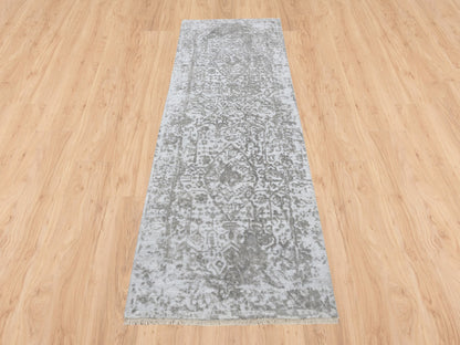 Transitional hand-knotted wool/silk runner in Gray, 2'7" x 7'9" — SKU O063196 (view 2)