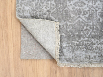 Transitional hand-knotted wool/silk runner in Gray, 2'7" x 7'9" — SKU O063196 (view 3)