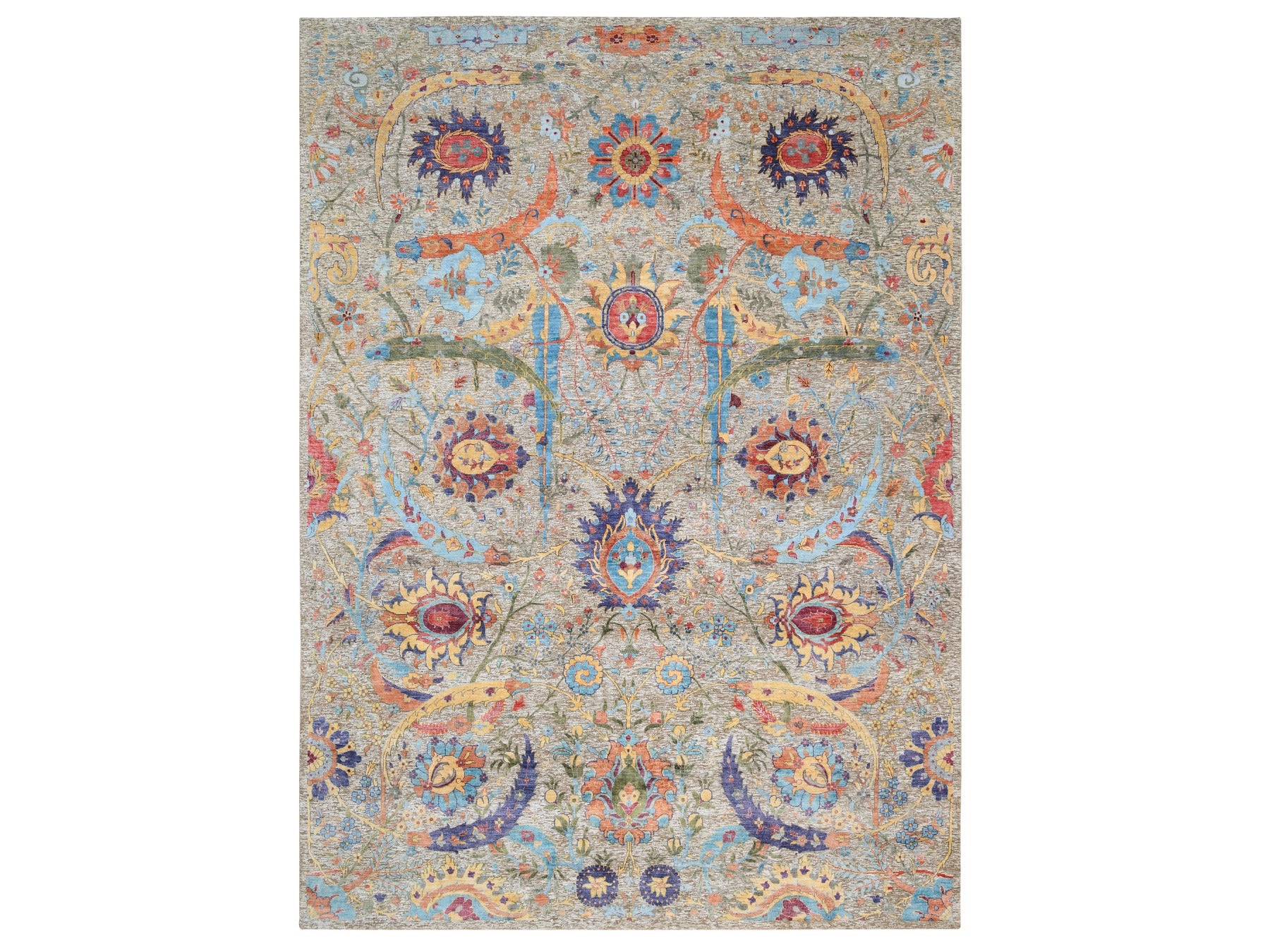 Transitional hand-knotted wool/silk rug in Ivory, 9'1" x 12'4" — SKU O063199