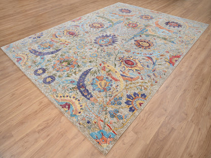 Ivory 9'1" x 12'4" Transitional Hand knotted Wool/Silk Rug - Sku: O063199