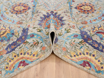 Ivory 9'1" x 12'4" Transitional Hand knotted Wool/Silk Rug - Sku: O063199