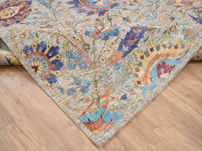 Ivory 9'1" x 12'4" Transitional Hand knotted Wool/Silk Rug - Sku: O063199