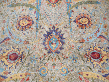 Ivory 9'1" x 12'4" Transitional Hand knotted Wool/Silk Rug - Sku: O063199