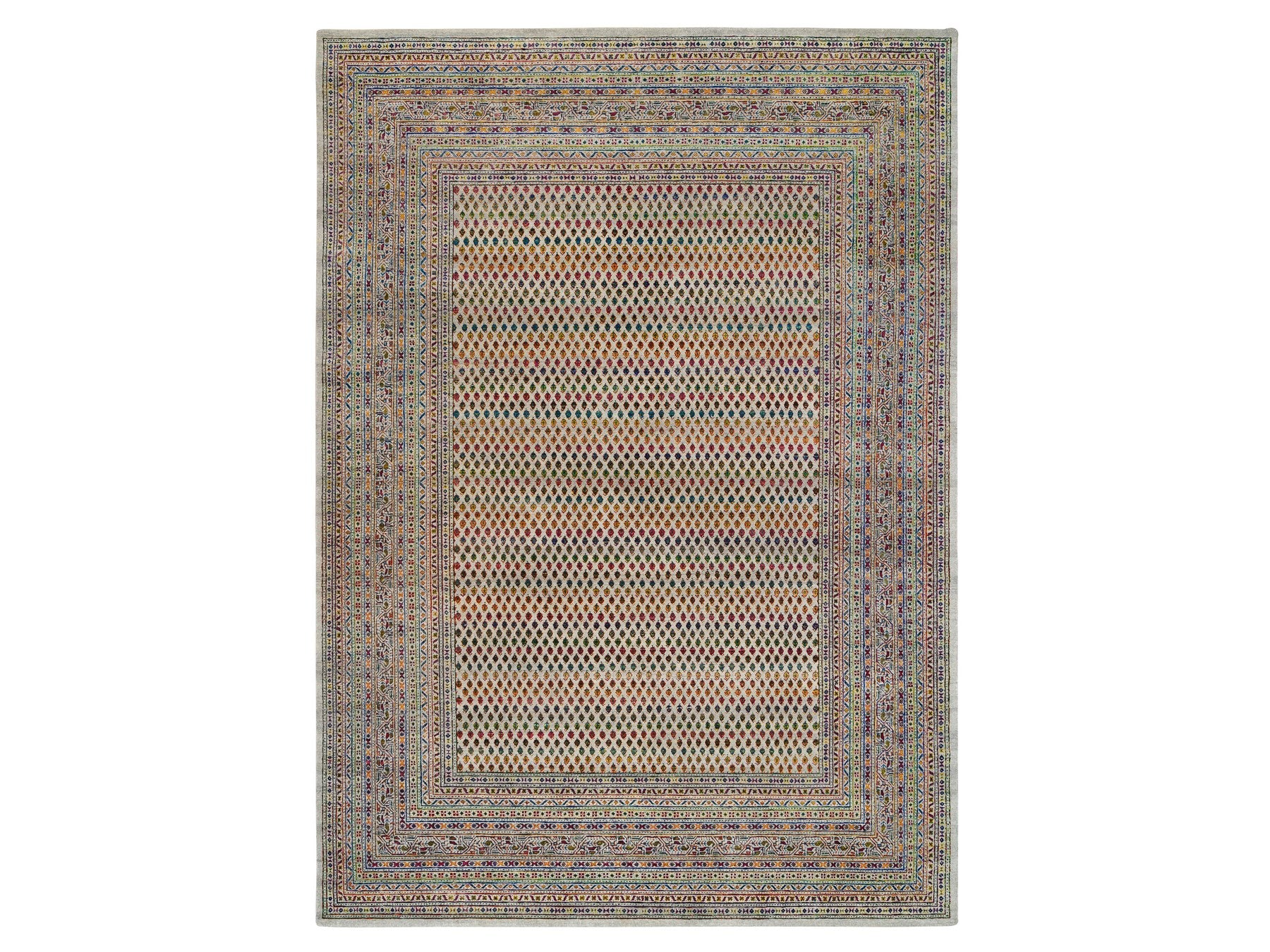 Sarouk Modern / Contemporary hand-knotted wool/sari silk rug in Beige, 8'8" x 12'2" — SKU O063206
