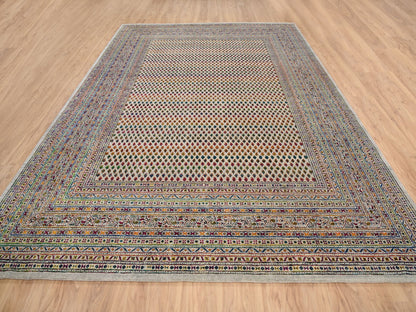 Sarouk Modern / Contemporary hand-knotted wool/sari silk rug in Beige, 8'8" x 12'2" — SKU O063206 (view 2)