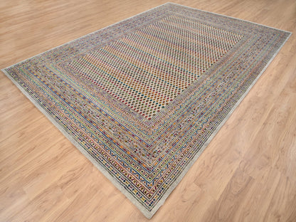 Sarouk Modern / Contemporary hand-knotted wool/sari silk rug in Beige, 8'8" x 12'2" — SKU O063206 (view 3)