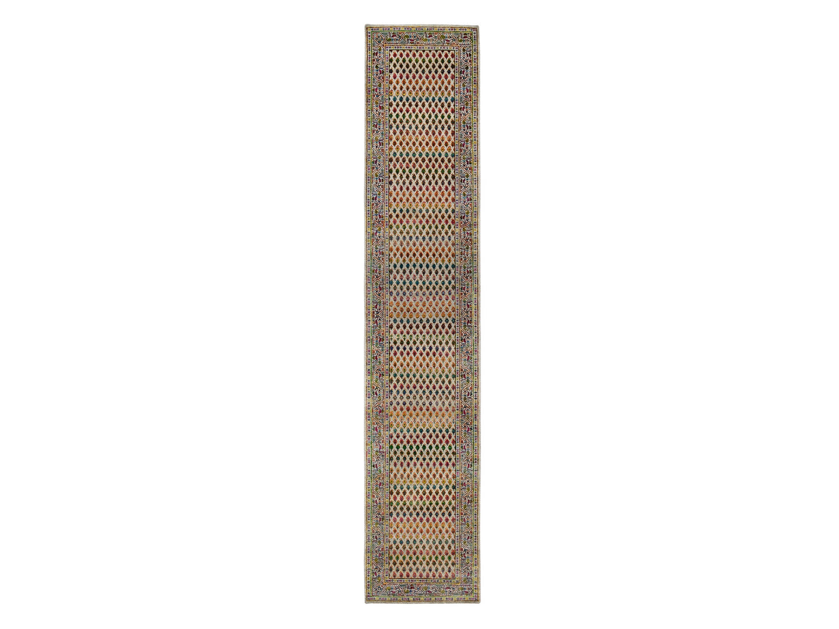 Sarouk Modern / Contemporary hand-knotted wool/sari silk runner in Beige, 2'5" x 12' — SKU O063218