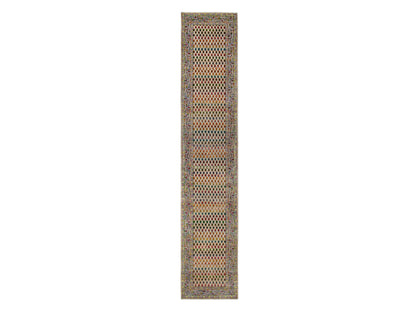 Sarouk Modern / Contemporary hand-knotted wool/sari silk runner in Beige, 2'5" x 12' — SKU O063218