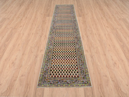 Sarouk Modern / Contemporary hand-knotted wool/sari silk runner in Beige, 2'5" x 12' — SKU O063218 (view 2)