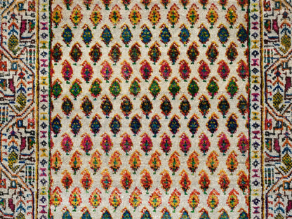 Sarouk Modern / Contemporary hand-knotted wool/sari silk runner in Beige, 2'5" x 12' — SKU O063218 (view 5)