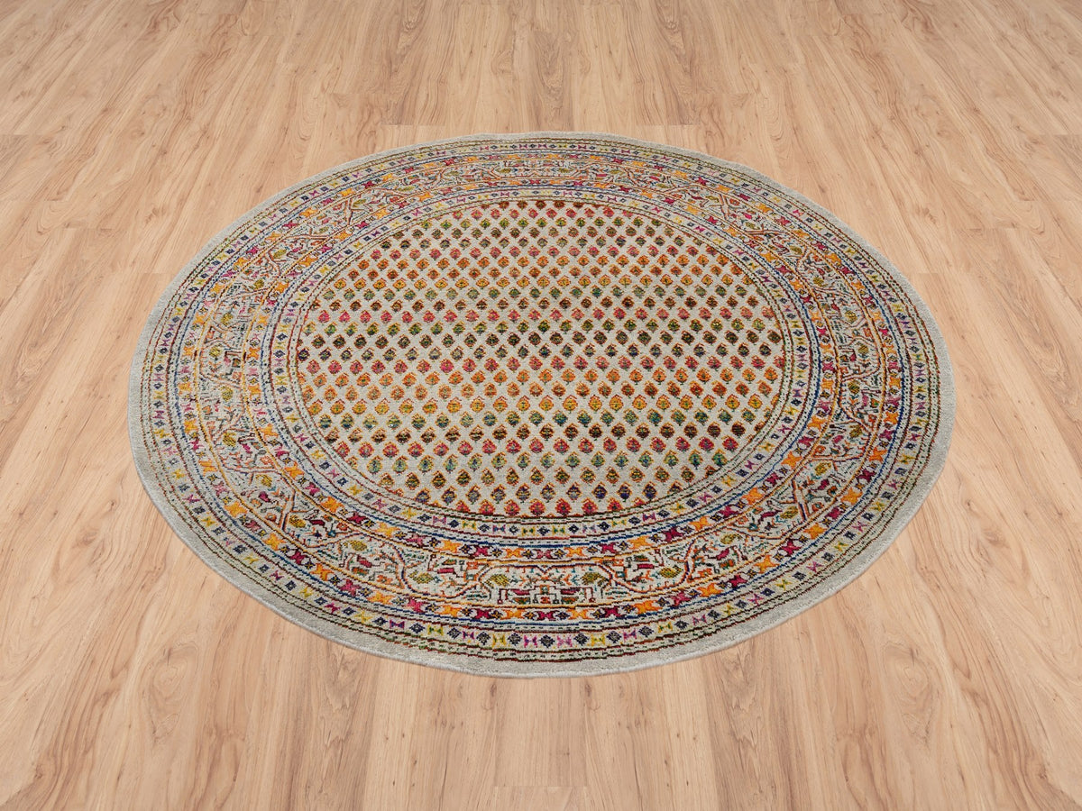 Sarouk Modern / Contemporary hand-knotted wool/sari silk rug in Beige, 5' x 5'2" — SKU O063221 (view 2)