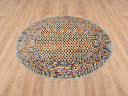 Sarouk Modern / Contemporary hand-knotted wool/sari silk rug in Beige, 5' x 5'2" — SKU O063221 (view 2)