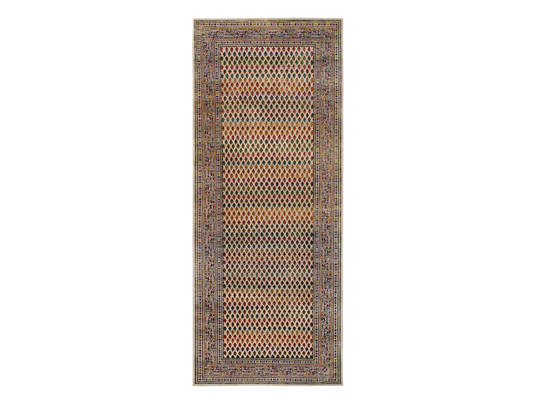 Sarouk Modern / Contemporary hand-knotted wool/sari silk runner in Beige, 4' x 10' — SKU O063225