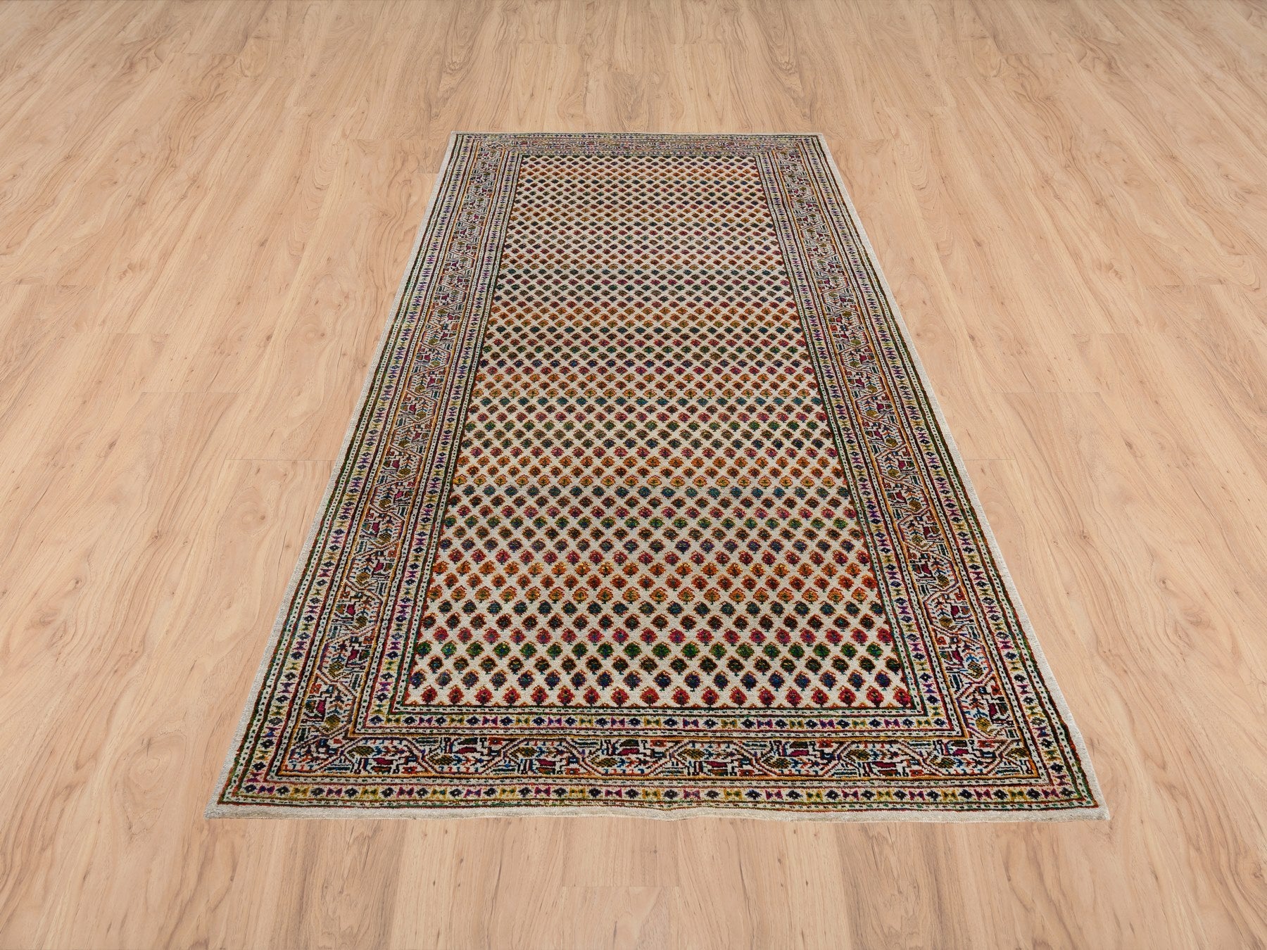 Beige 4'0" x 10'0" Modern / Contemporary Hand knotted Wool/Silk Rug - Sku: O063225
