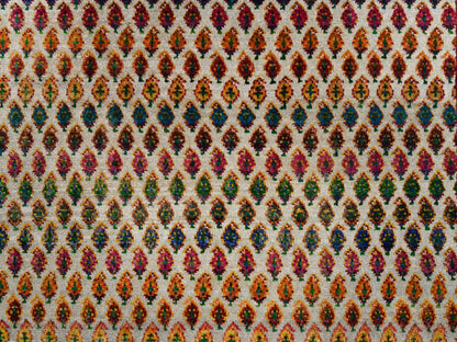 Sarouk Modern / Contemporary hand-knotted wool/sari silk runner in Beige, 4' x 10' — SKU O063225 (view 5)