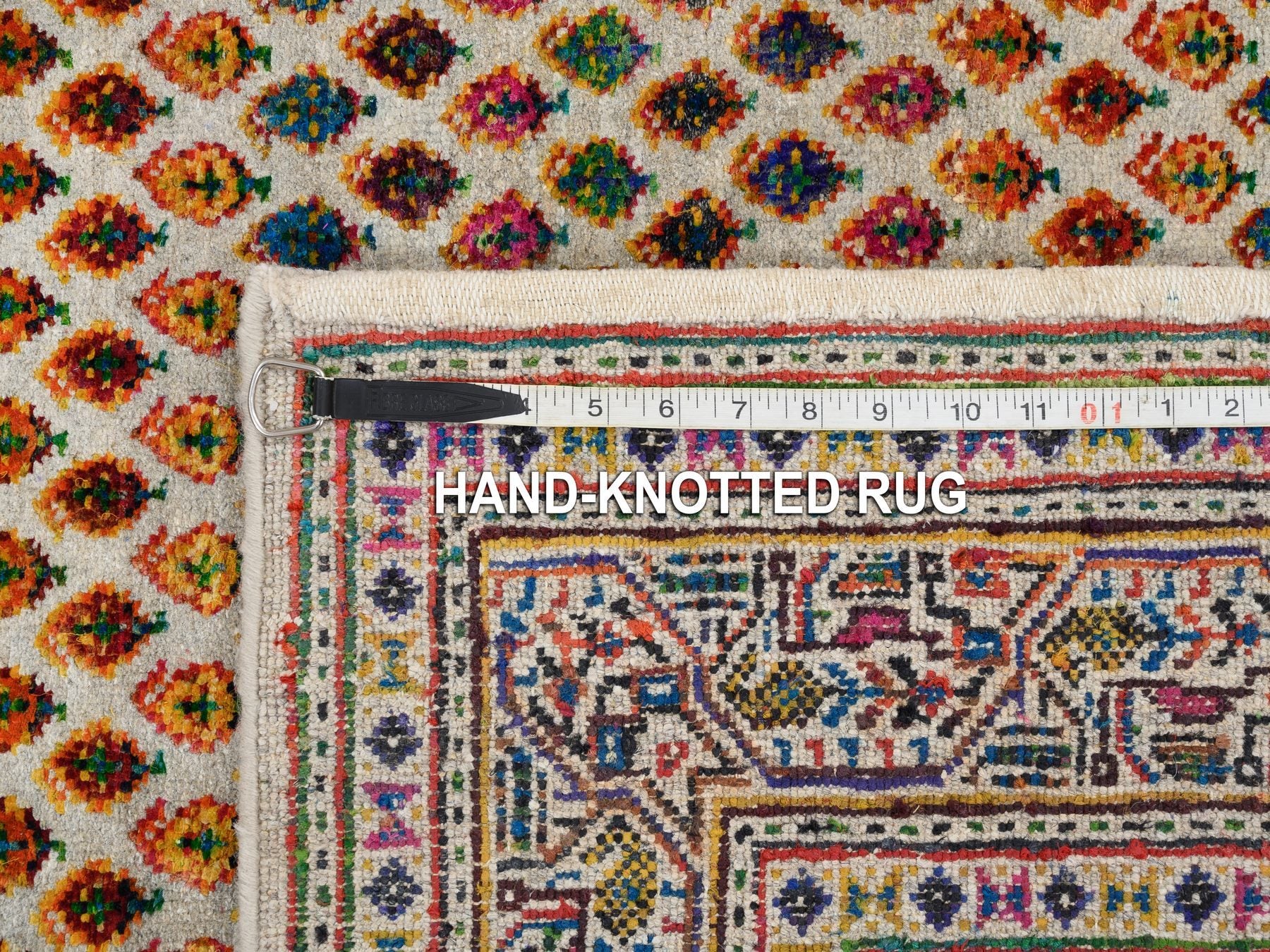 Sarouk Modern / Contemporary hand-knotted wool/sari silk runner in Beige, 4' x 10' — SKU O063225 (view 8)