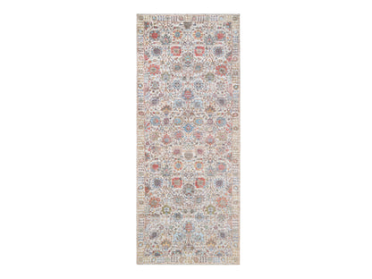 Ivory 4'1" x 10'3" Transitional Hand knotted Wool/Silk Rug - Sku: O063245