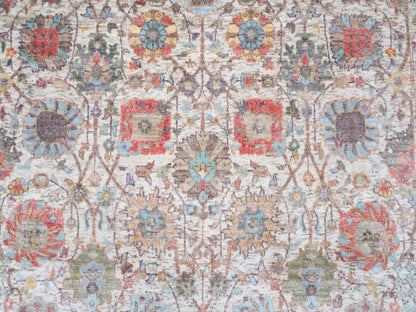 Ivory 4'1" x 10'3" Transitional Hand knotted Wool/Silk Rug - Sku: O063245
