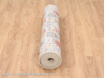 Ivory 4'1" x 10'3" Transitional Hand knotted Wool/Silk Rug - Sku: O063245