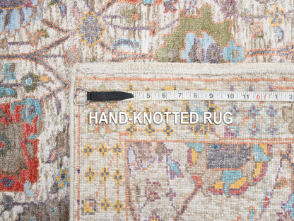Ivory 4'1" x 10'3" Transitional Hand knotted Wool/Silk Rug - Sku: O063245